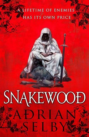 Cover of Snakewood, blood red with a seated cloaked figure