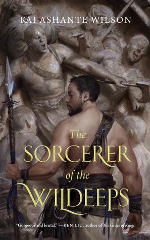 Cover of Sorcerer of the Wildeeps with a muscled spearman in front of struggling figures